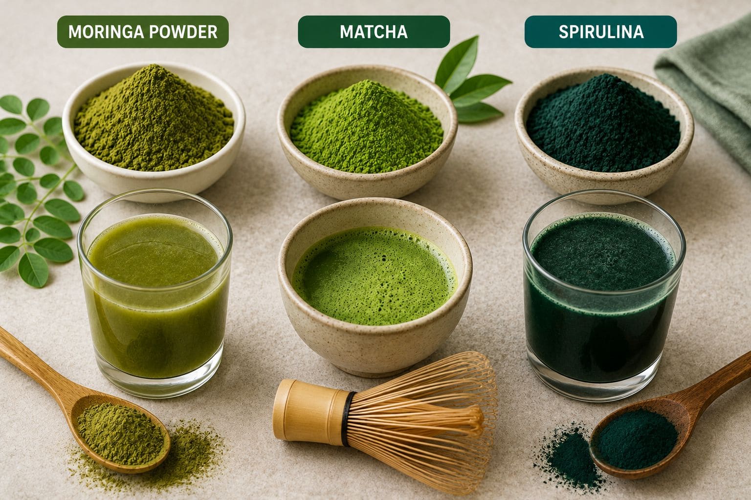 Moringa Powder vs Matcha vs Spirulina: What’s the Difference?