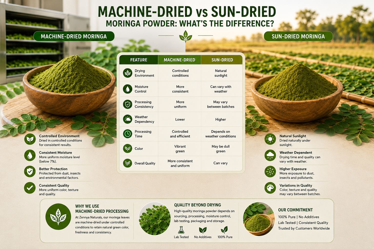 Machine-Dried vs Sun-Dried Moringa Powder: What’s the Difference?